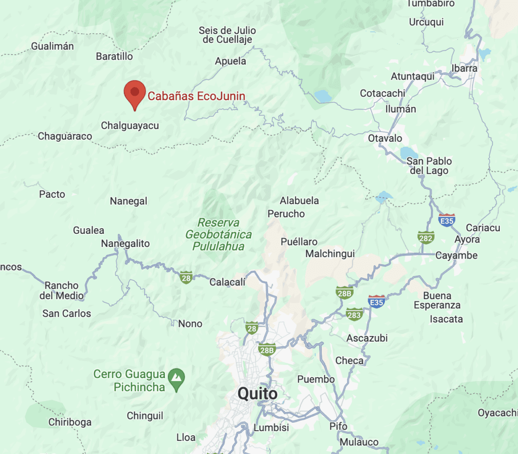 Location of Eco Cabañas Junin, Intag Valley, Imbabura, Ecuador